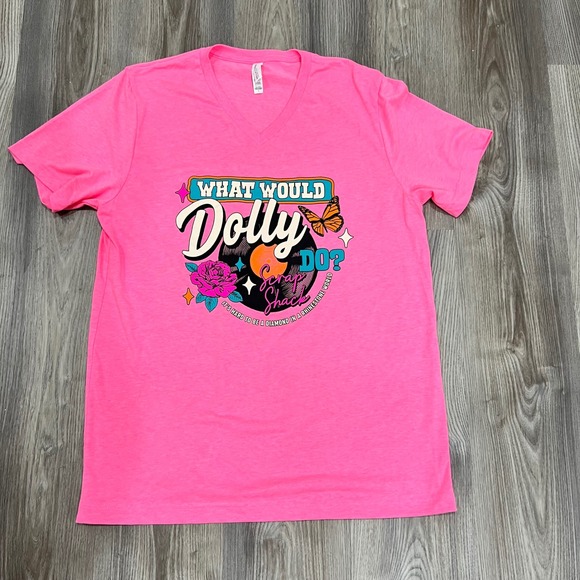 Bella + Canvas Tops - Bella + Canvas What Would Dolly Do Graphic V-Neck Tee Neon Pink Large